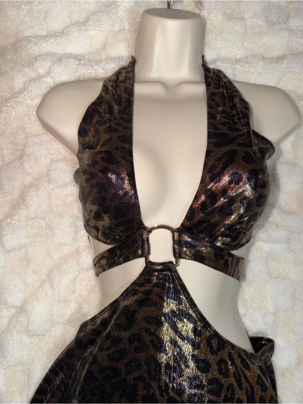 Fashion Nova Metallic Leopard Print Cutout Mini Dress - Brown/Black - Picture 2 of 4